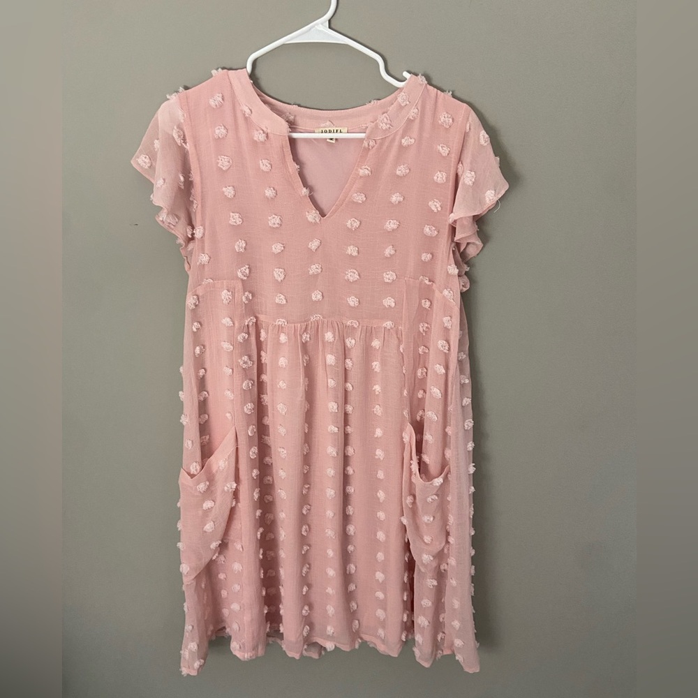 JODIFL Light Pink Polka Dot Dress